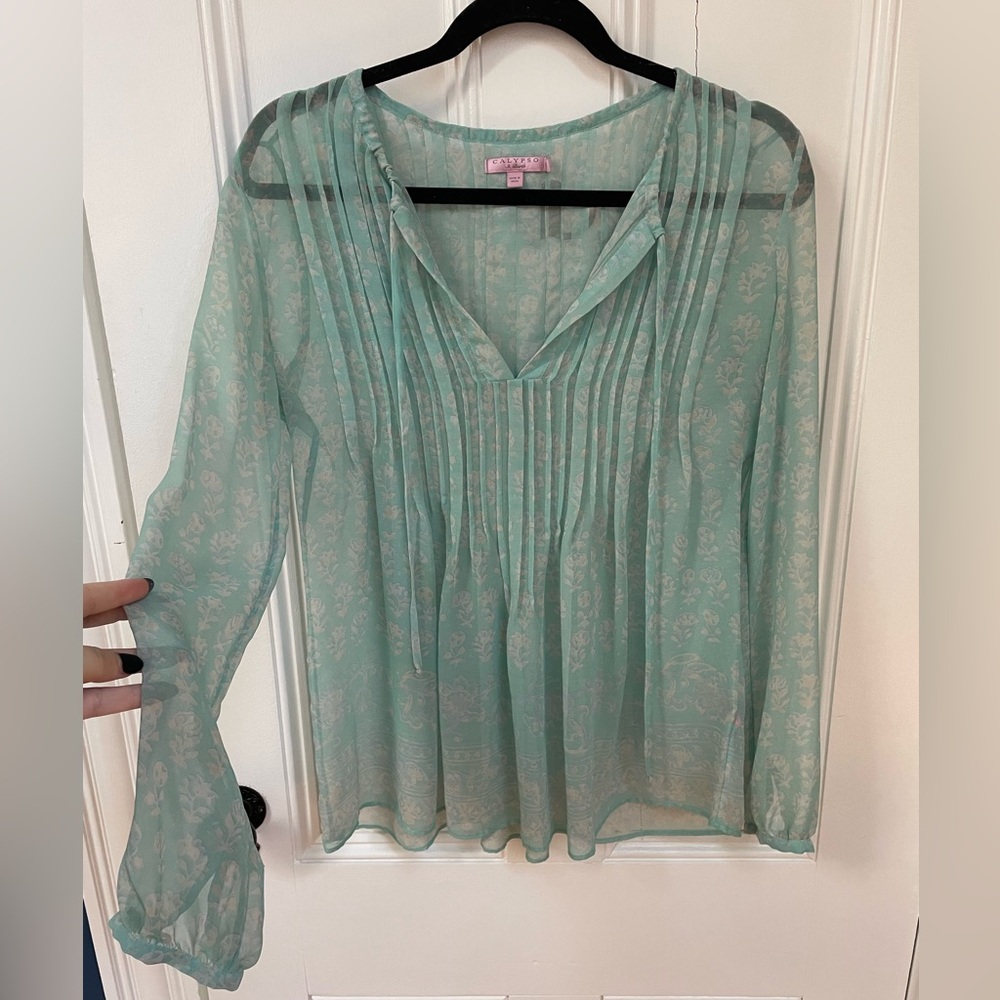 Calypso St. Barth Mint Sheer Blouse